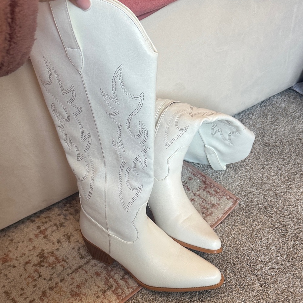 White Western Leather Boots